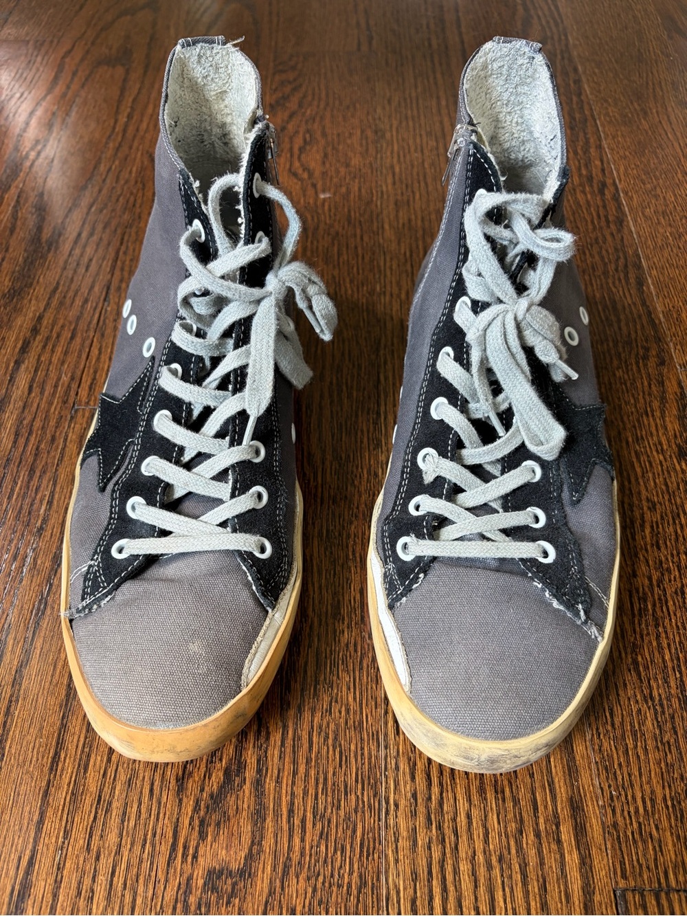 Golden Goose Gray and Black High-Top Sneakers